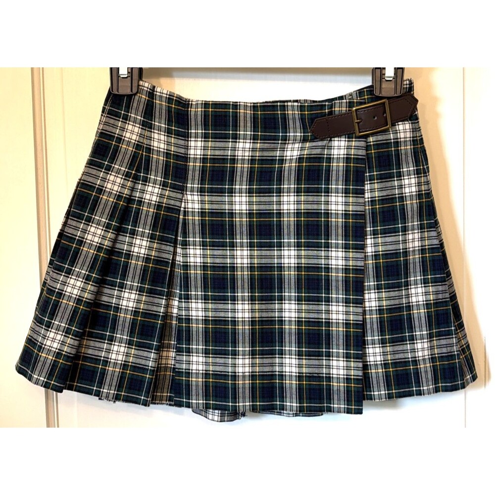 Polo Ralph Lauren Girls Pleated Skirt 8 Blue Green Plaid Preppy Old Money School